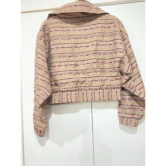 Intermix Top Silk Womens Sz 4 Long Sleeves Crop 1/2 Zip Pink Brown Geometric - Picture 12 of 16